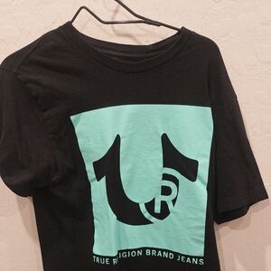True Religion Black Tee with Teal Graphic